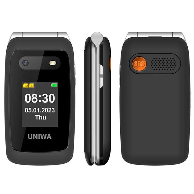 UNIWA V202T 4G Flip Mobile Phone for Elderly Black