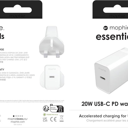 ZAGG mophie Essentials 20W 1-Port USB-C Fast Charger