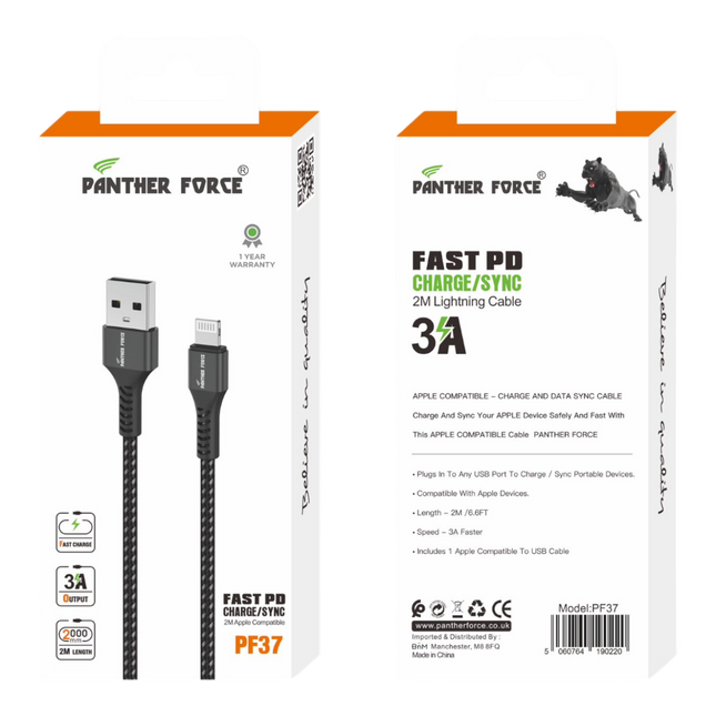 Panther Force 3A 2M Cable for iPhone PF37 (Upto iPhone 14 pro Max)