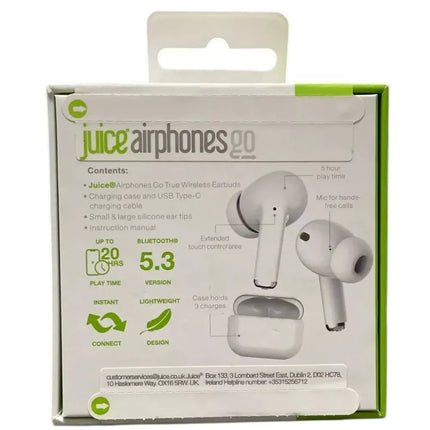 Juice Airphones Play Wireless Earphones WHITE